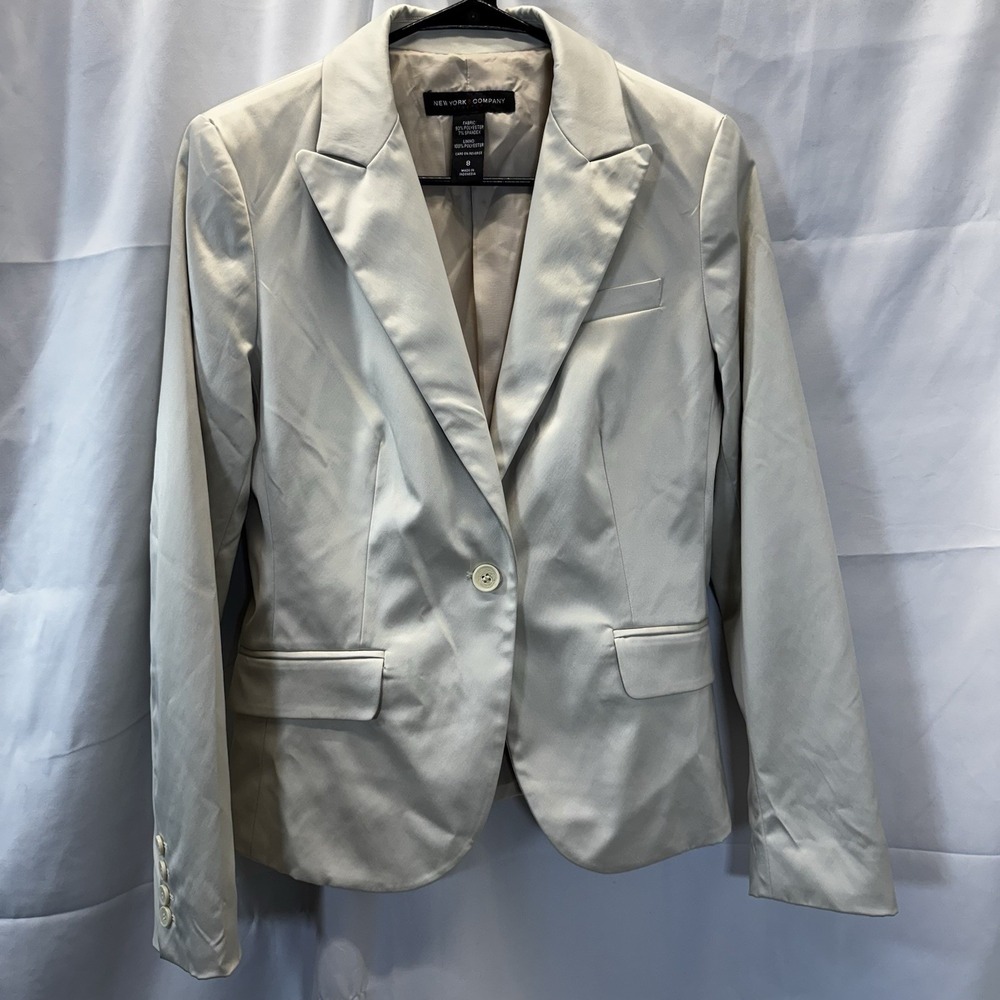 New York & Company Tan Beige One Button Satiny Blazer Size 8